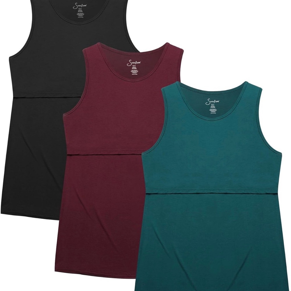 Women’s maternity Nursing Tank Tops - Black, Burgundy & Teal - 3-Pack